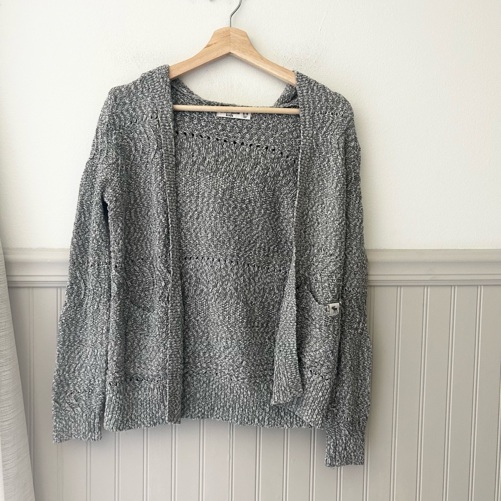 Abercrombie Kids 9/10 Gray Open Front Pocket Cardigan Knit Hooded Sweater